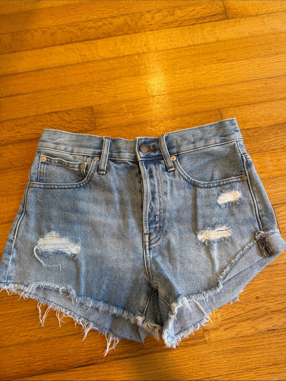 Madewell Light Blue Distressed Denim Shorts